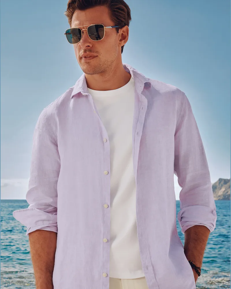 Charles Tyrwhitt Reines Leinenhemd Lila Purple