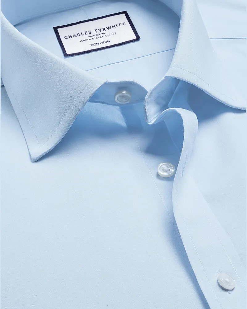 Charles Tyrwhitt Bügelfreies Popeline-Kurzarmhemd Blau