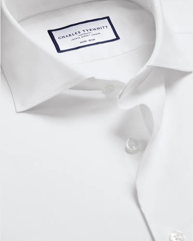 Charles Tyrwhitt Bügelfreies Performance Twill-Hemd Weiß Weiß