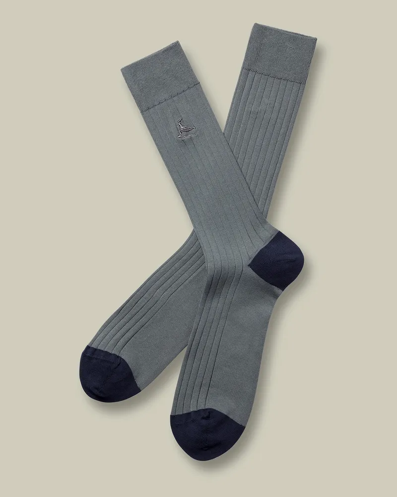 Charles Tyrwhitt Gerippte Baumwollsocken Grau Grau
