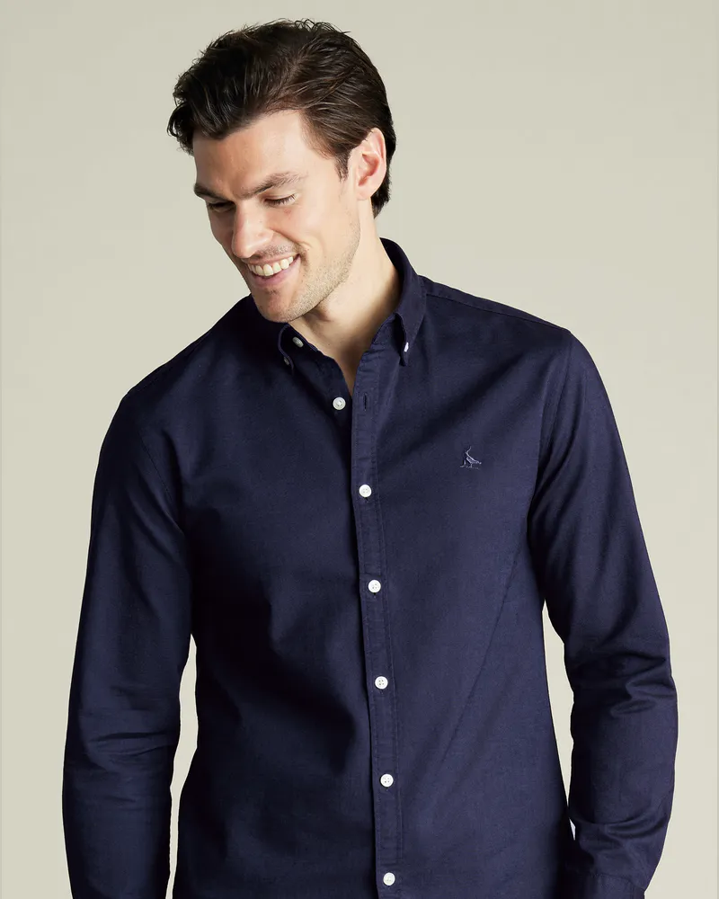 Charles Tyrwhitt Vorgewaschenes Stretch-Oxfordhemd Blau