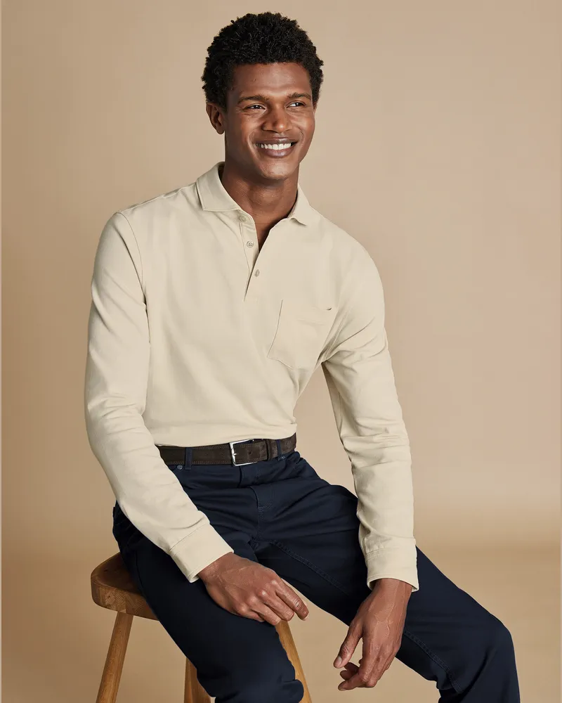 Charles Tyrwhitt Langärmeliges Tyrwhitt Piqué-Polo Grau