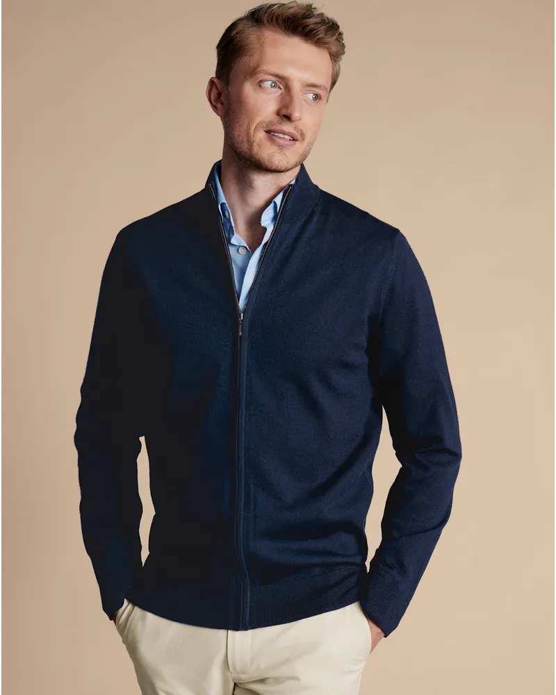 Charles Tyrwhitt Merino-Strickjacke Marineblau