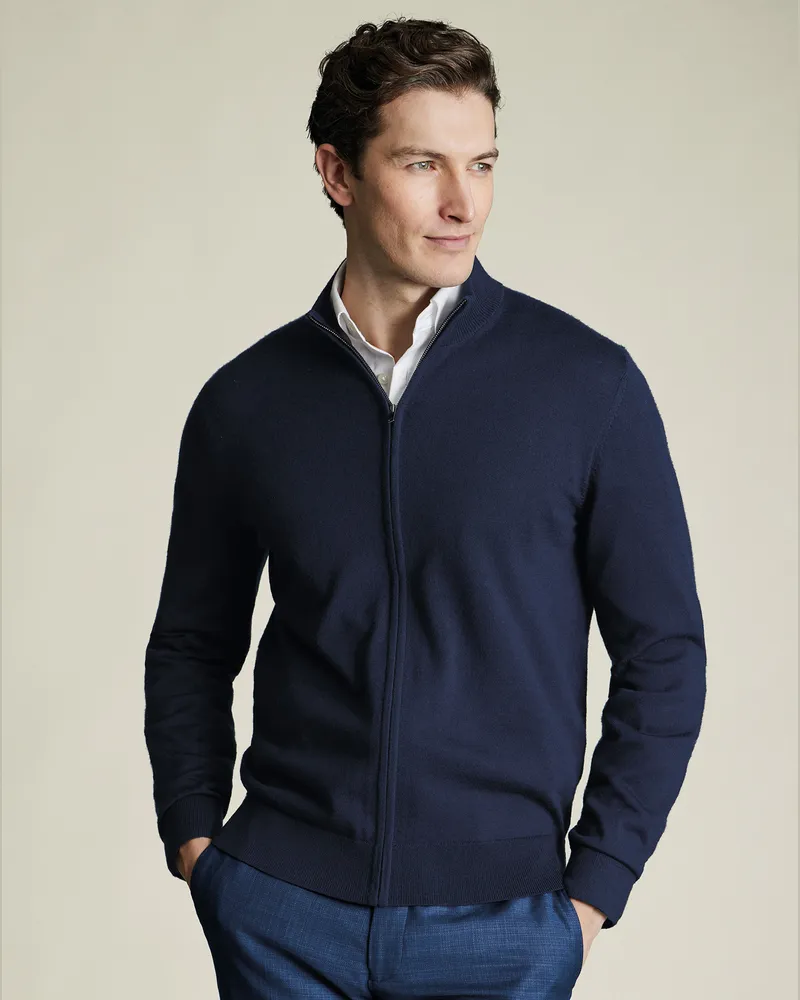 Charles Tyrwhitt Merino-Strickjacke Marineblau