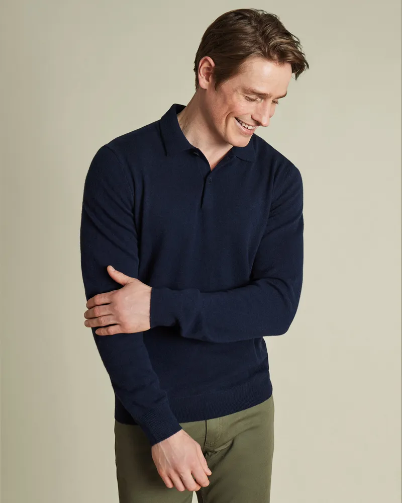 Charles Tyrwhitt Kaschmirpullover mit Polokragen Marineblau