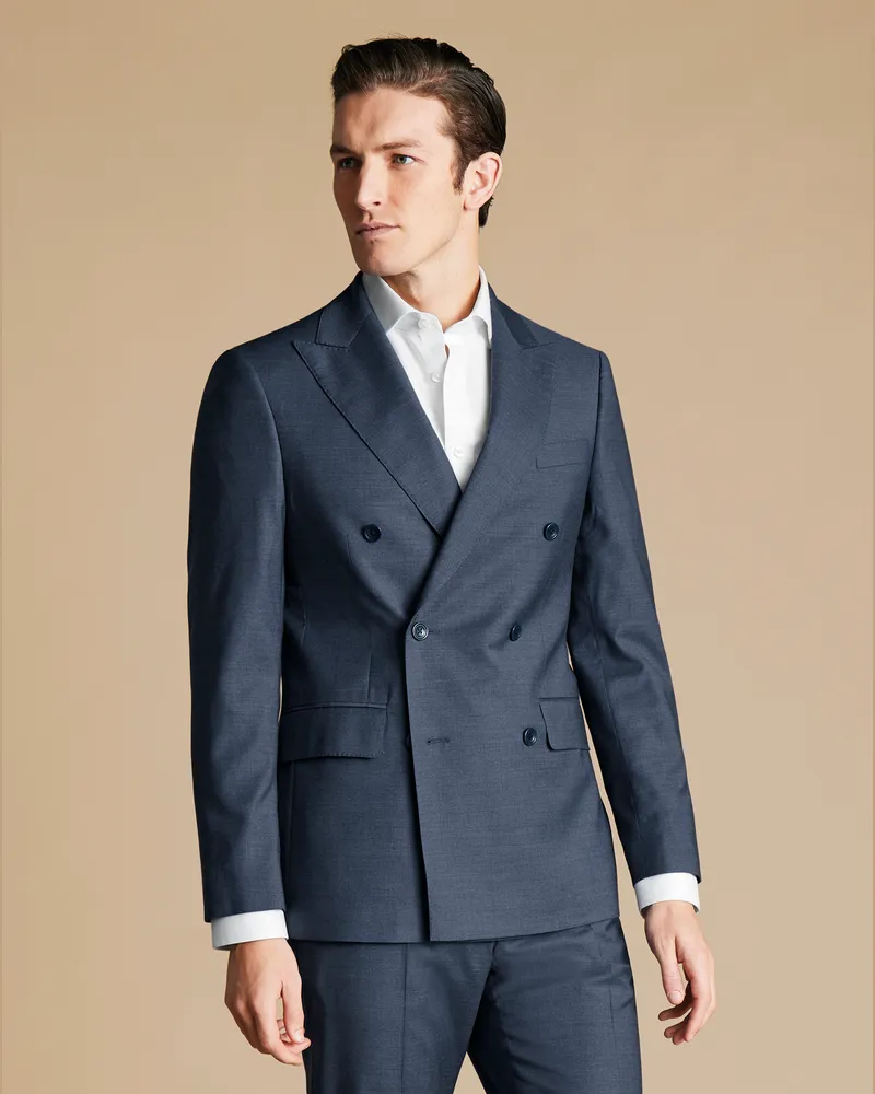 Charles Tyrwhitt Zweireihiges Italienisches Luxus-Anzugsakko Blau Blau