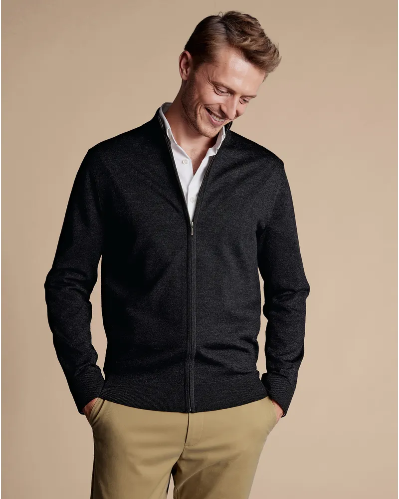 Charles Tyrwhitt Merino-Strickjacke Anthrazit