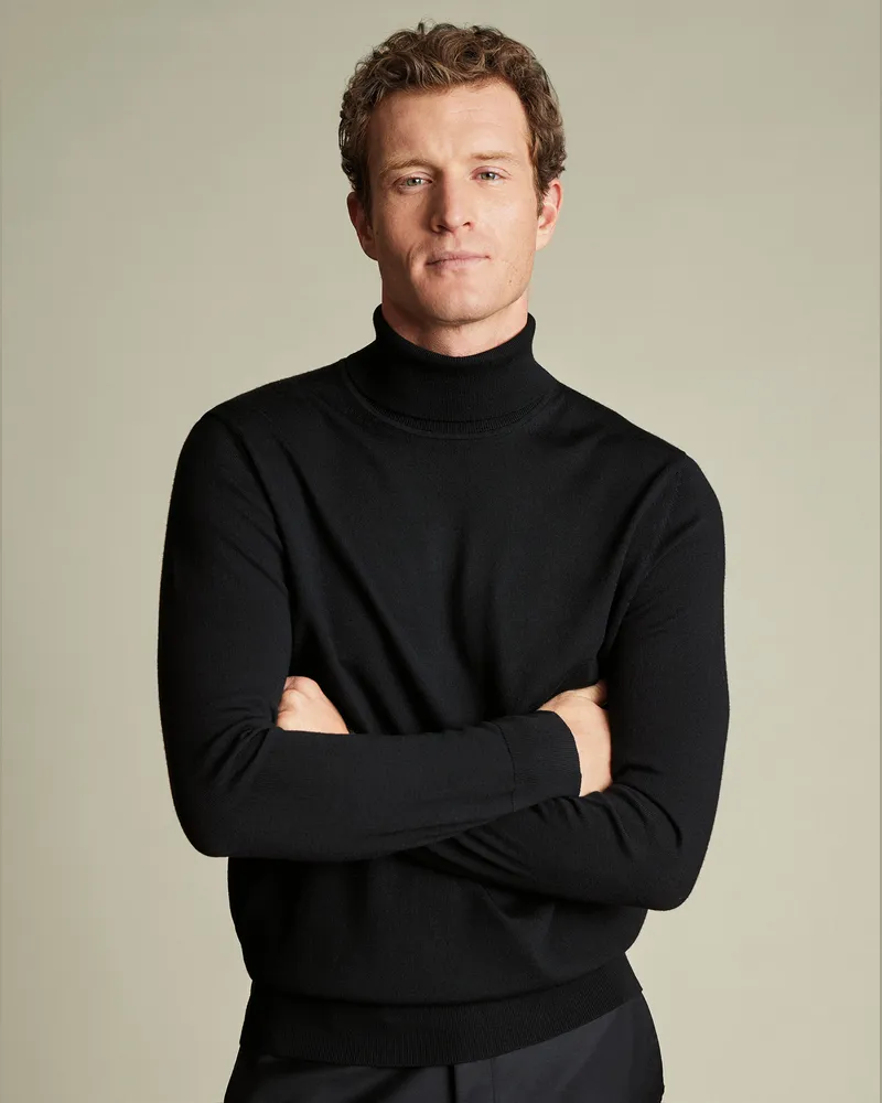Charles Tyrwhitt Merinopullover mit Rollkragen Schwarz