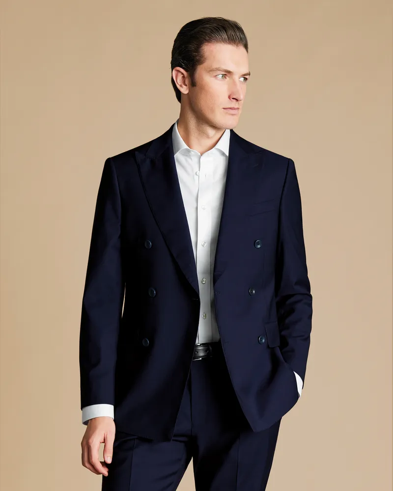 Charles Tyrwhitt Zweireihiges Italienisches Luxus-Anzugsakko Blau