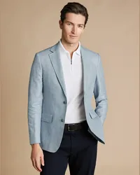 Charles Tyrwhitt Sakko aus Baumwoll-Leinen-Mix Mittelblau