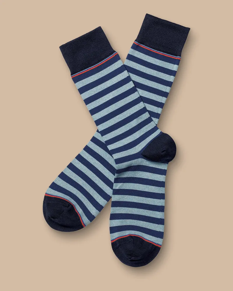 Charles Tyrwhitt Socken mit Blockstreifen Eis Blau