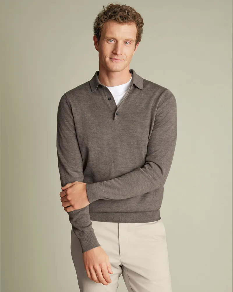 Charles Tyrwhitt Merinopullover mit Polokragen Braun