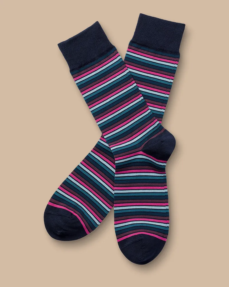 Charles Tyrwhitt Bunt gestreifte Socken Leuchtendes Pink Grün