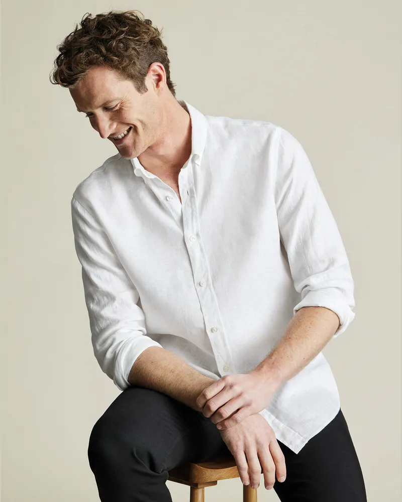 Charles Tyrwhitt Reines Leinenhemd Weiß