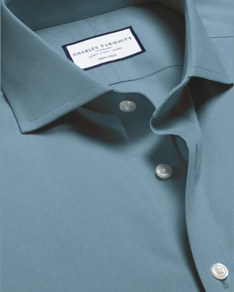 Charles Tyrwhitt Bügelfreies Popeline-Hemd Blau
