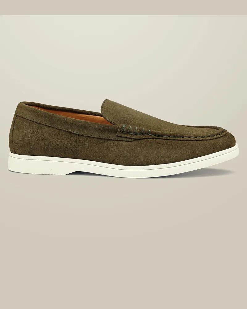 Charles Tyrwhitt Slipper aus Wildleder Olivgrün Grün
