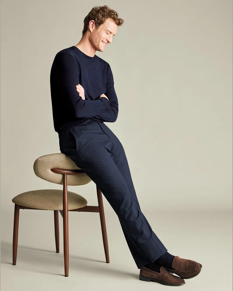 Charles Tyrwhitt Stretch-Wollhose Tintenblau Blau