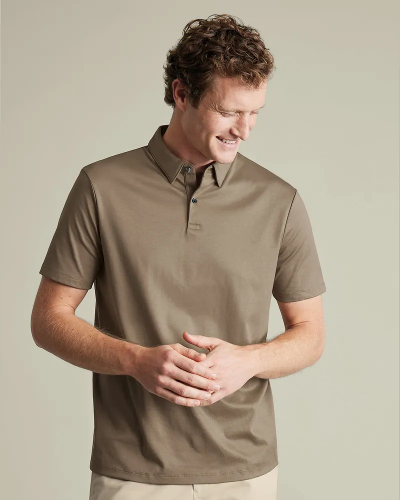 Charles Tyrwhitt Smartes Jersey-Polo Mokka Braun