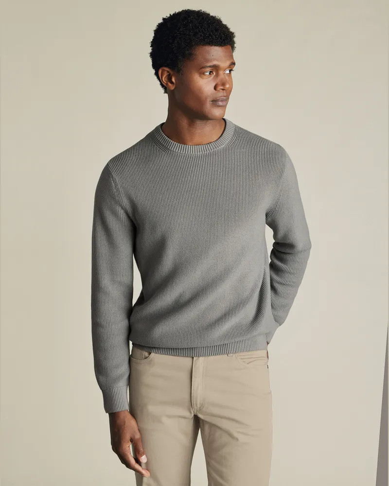 Charles Tyrwhitt Gerippter Rundhalspullover Grau