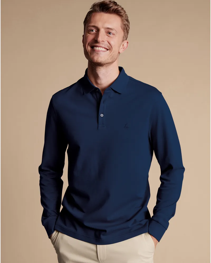 Charles Tyrwhitt Langärmeliges Tyrwhitt Piqué-Polo Marineblau