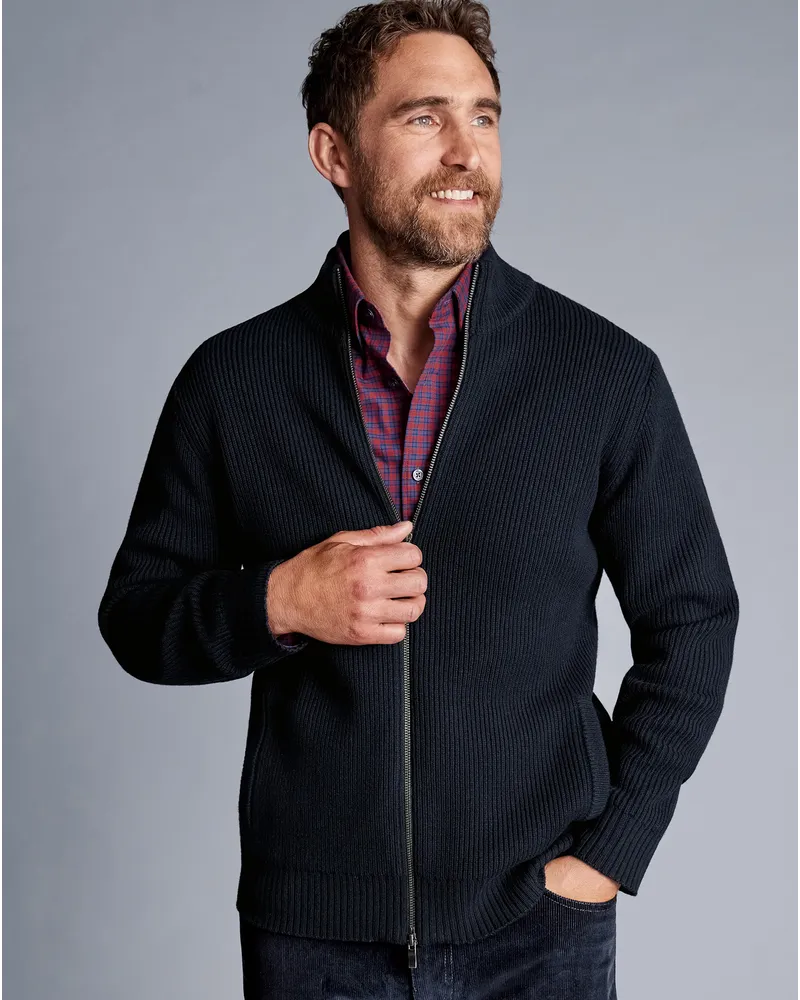 Charles Tyrwhitt Schwere Strickjacke Marineblau