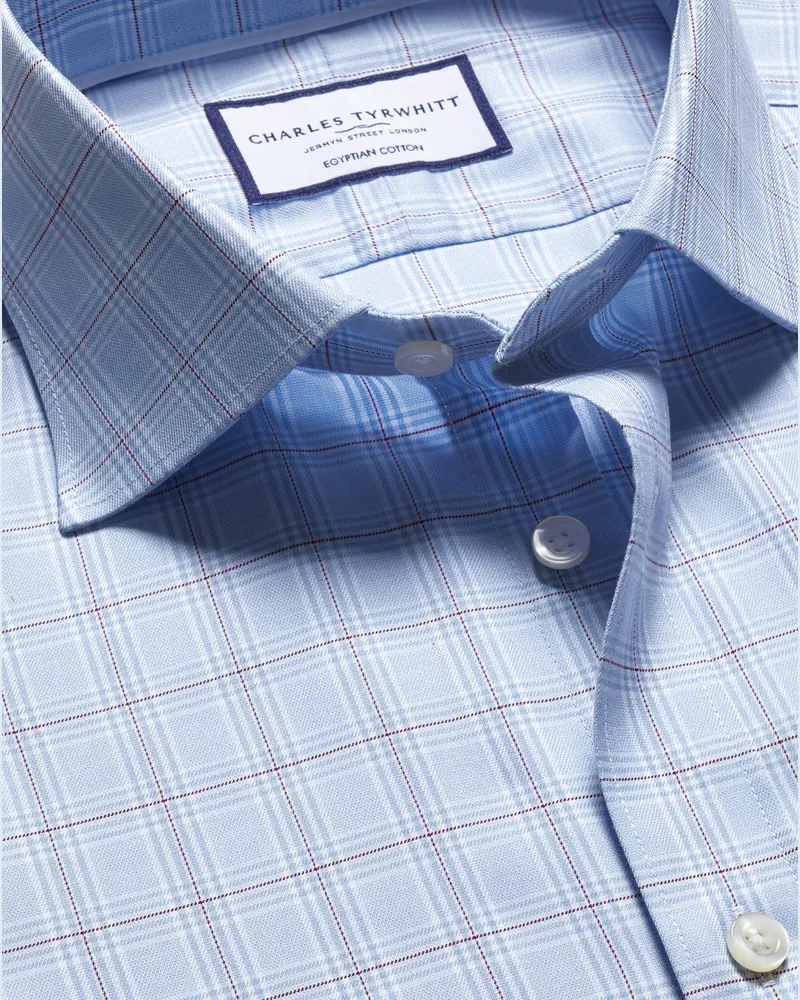 Charles Tyrwhitt Luxuriöses Prince of Wales Karohemd himmelblau Blau