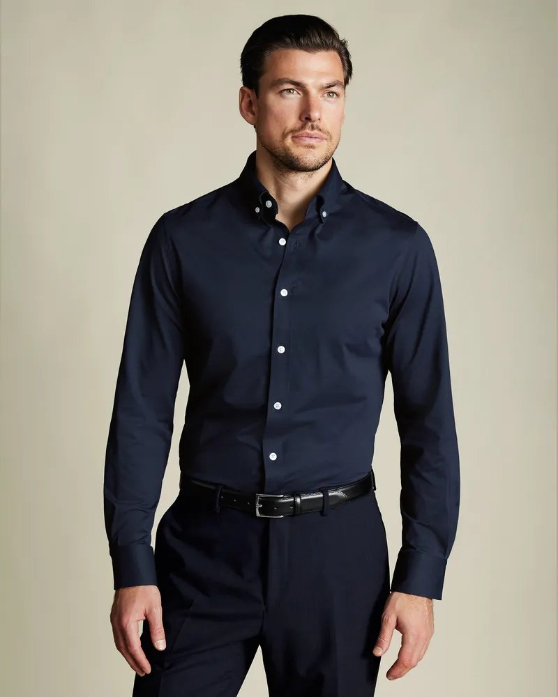 Charles Tyrwhitt Performance-Stretch-Hemd Marineblau