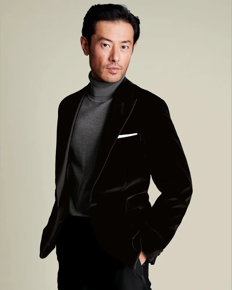 Charles Tyrwhitt Italienisches Samtsakko Schwarz Schwarz