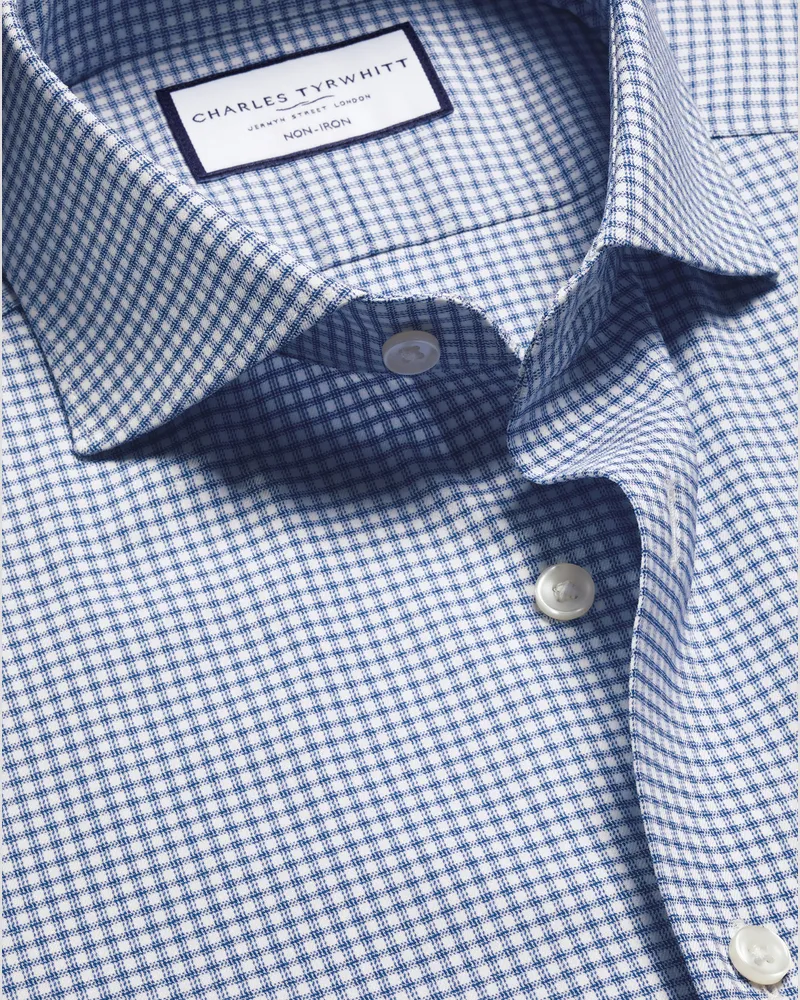 Charles Tyrwhitt Bügelfreies Performance Twill-Hemd und Karos Indigoblau Indigo