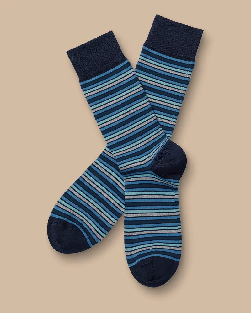 Charles Tyrwhitt Bunt gestreifte Socken Mittelblau