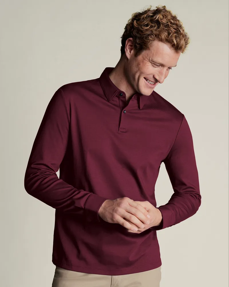 Charles Tyrwhitt Smartes Langarm-Polo Rot