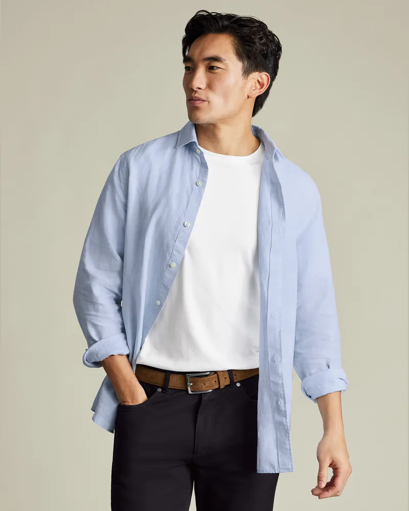 Charles Tyrwhitt Reines Leinenhemd Blau