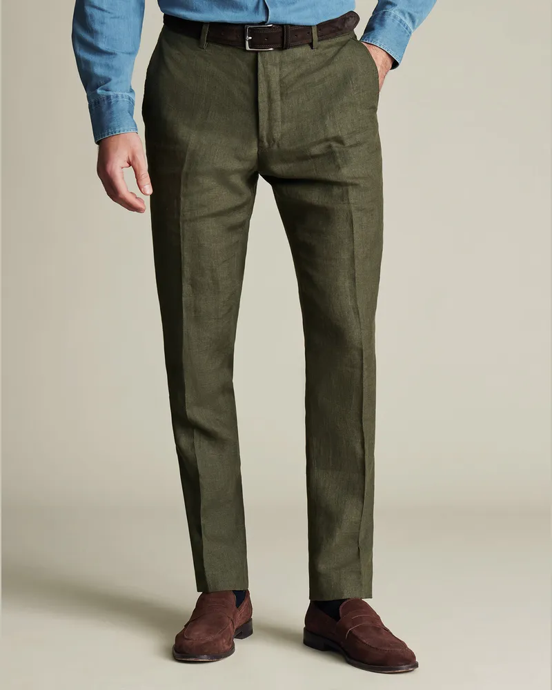 Charles Tyrwhitt Leinenhose Olivgrün Grün