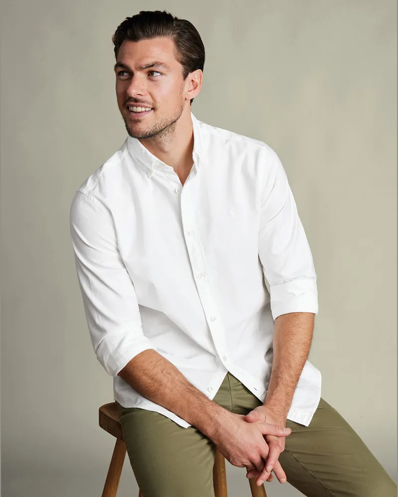 Charles Tyrwhitt Vorgewaschenes Oxfordhemd Weiß Weiß