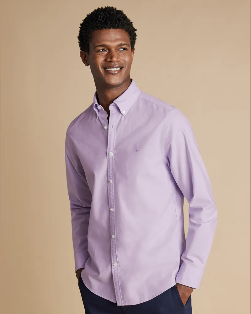 Charles Tyrwhitt Vorgewaschenes Stretch-Oxfordhemd Purple