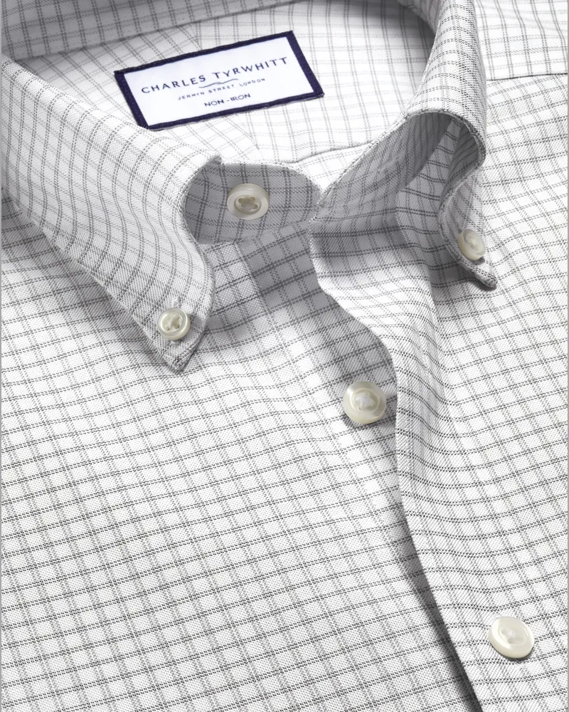 Charles Tyrwhitt Bügelfreies Stretch-Oxfordhemd Silbergrau Silber