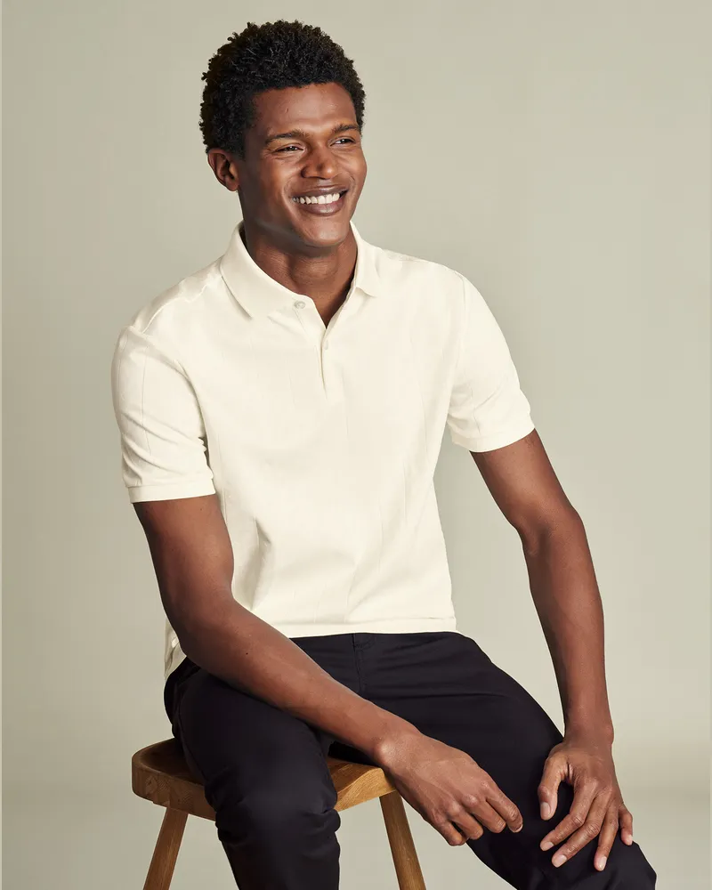 Charles Tyrwhitt Strukturiertes Polo Cremefarben Cremefarben