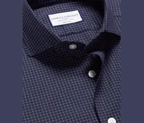 Bügelfreies Performance Twill-Hemd feinen Karos Französisches Blau
