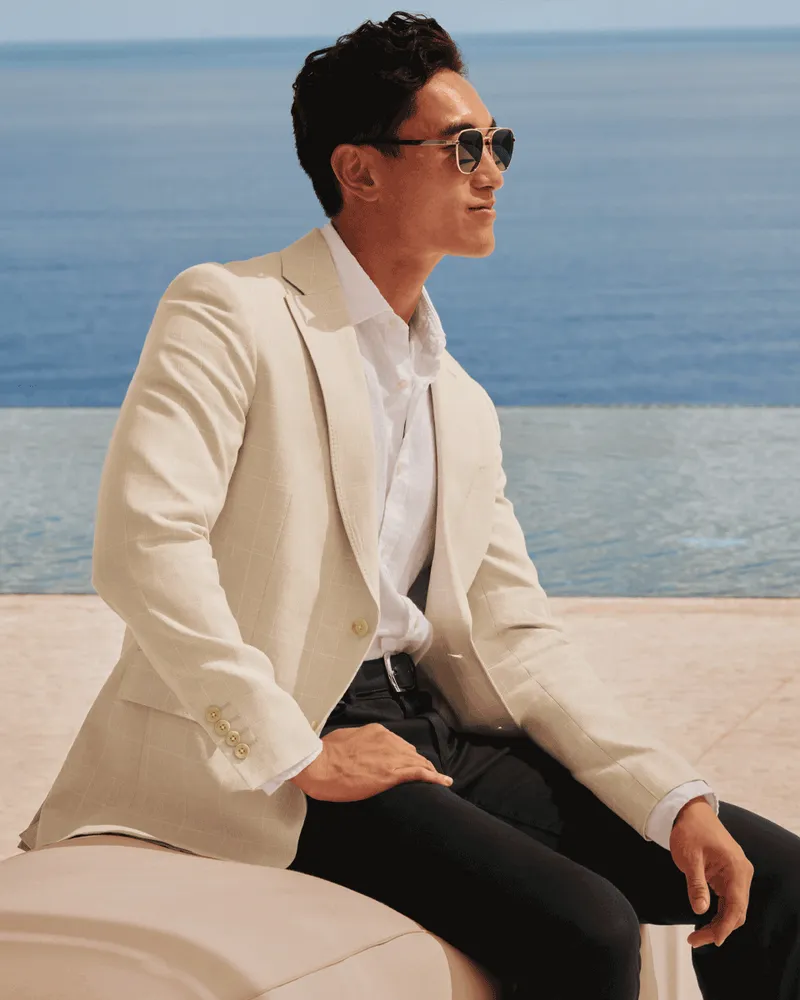 Charles Tyrwhitt Sakko aus Baumwoll-Leinen-Mix Grau