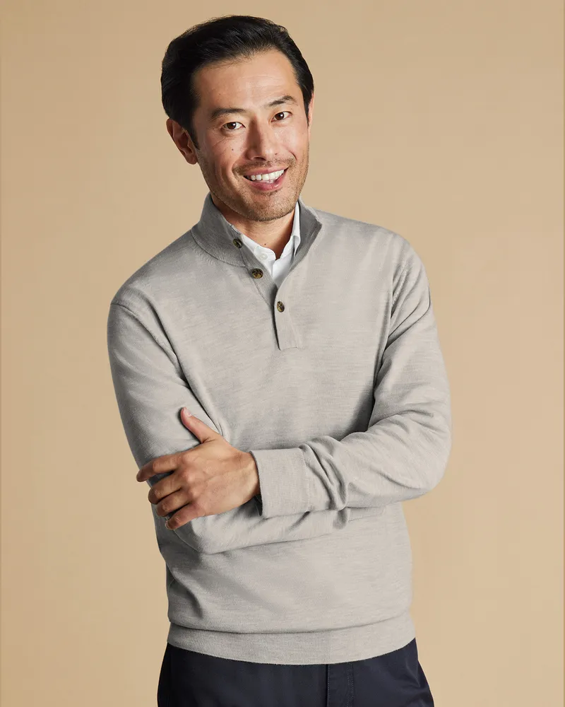 Charles Tyrwhitt Merinopullover mit Knöpfen Silber