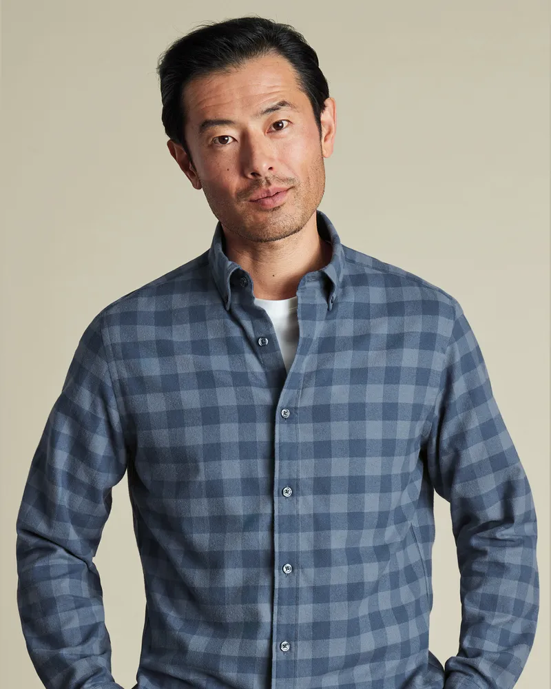 Charles Tyrwhitt Flanellhemd Blau