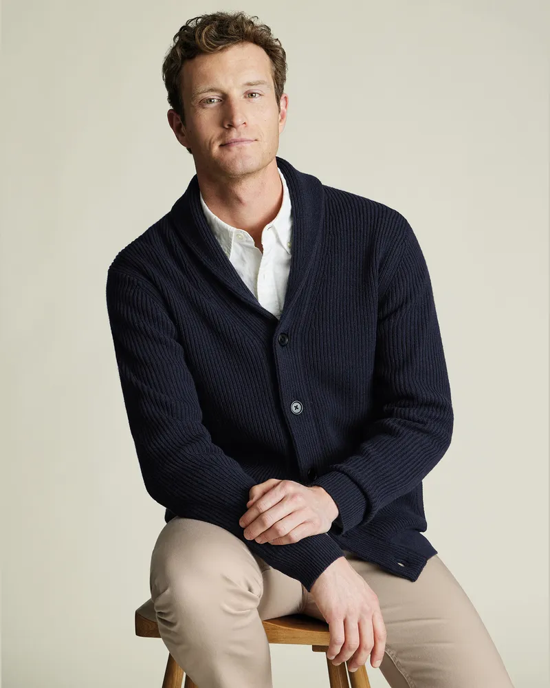 Charles Tyrwhitt Schwere Strickjacke Marineblau