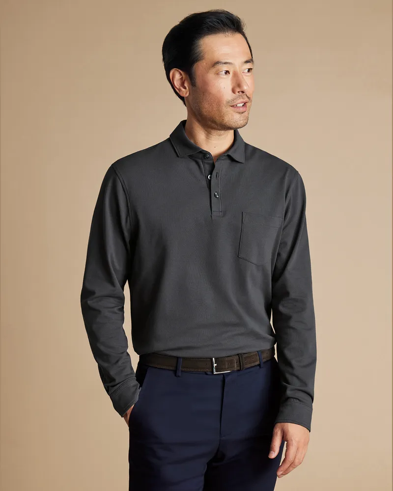 Charles Tyrwhitt Langärmeliges Tyrwhitt Piqué-Polo Anthrazit