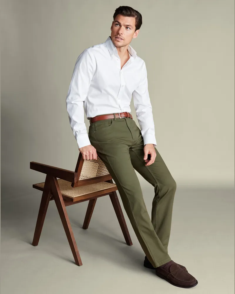 Charles Tyrwhitt 5-Pocket-Jeans Olivgrün Grün