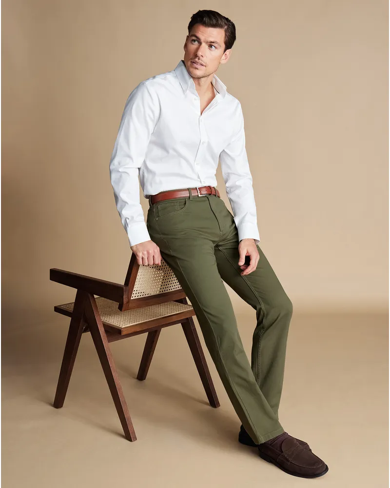 Charles Tyrwhitt 5-Pocket-Jeans aus Twill Oliv Grün