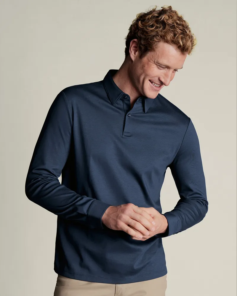 Charles Tyrwhitt Smartes Langarm-Polo Blau