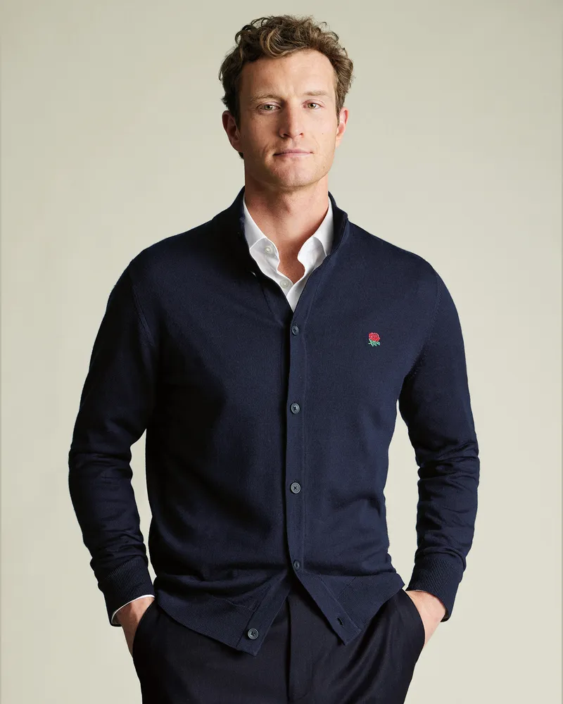 Charles Tyrwhitt England Rugby Strickjacke Marineblau