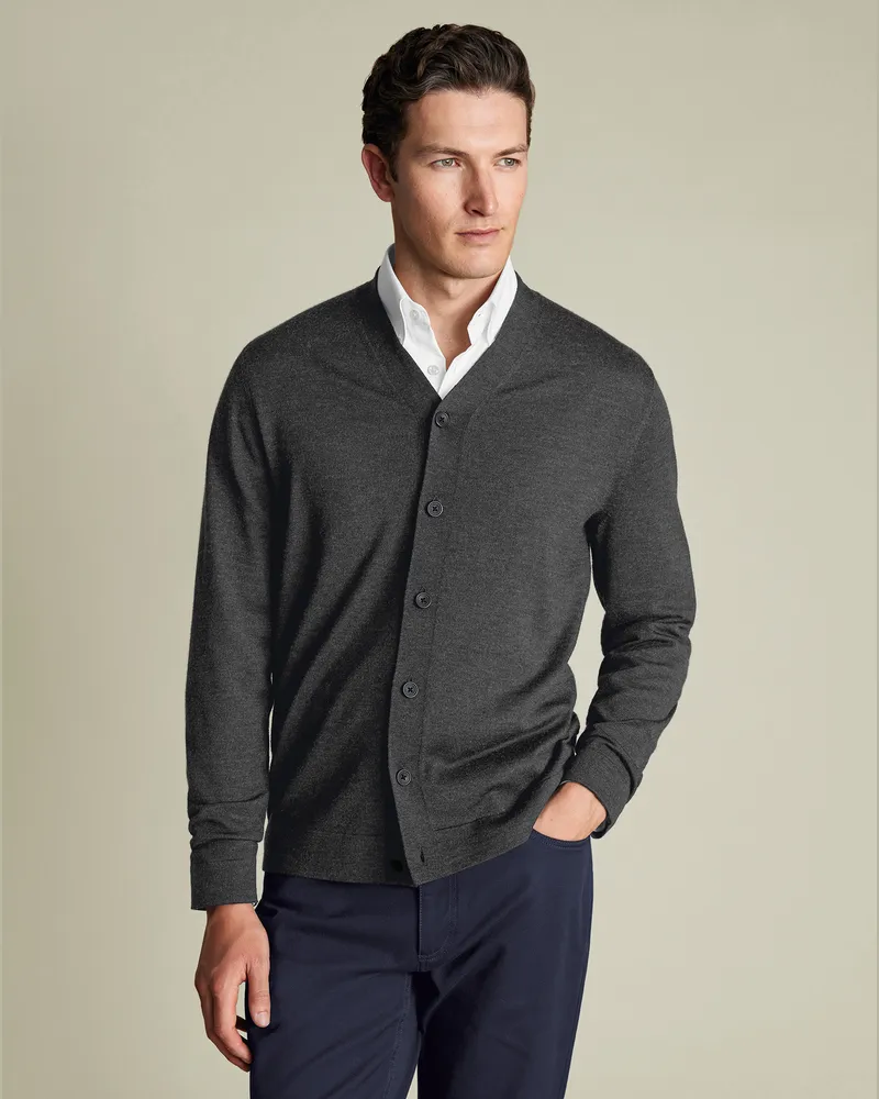 Charles Tyrwhitt Merino-Strickjacke Grau Grau