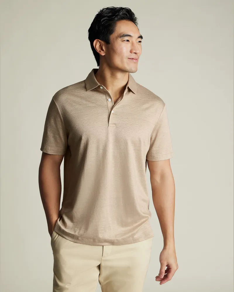 Charles Tyrwhitt Leinen-Polo Graubraun Braun