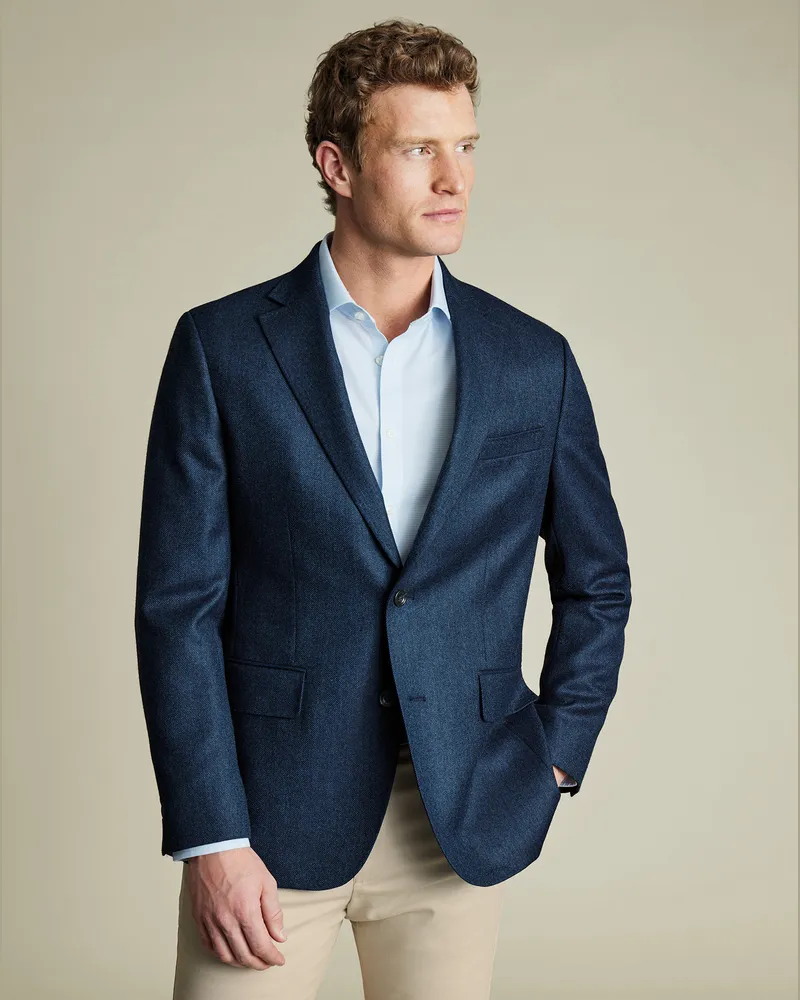Charles Tyrwhitt Strukturiertes Wollsakko Blau